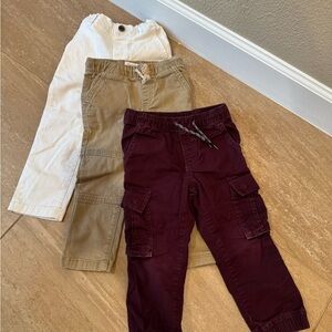 Toddler boy Pants, 3 pairs - White, Tan & Burgundy